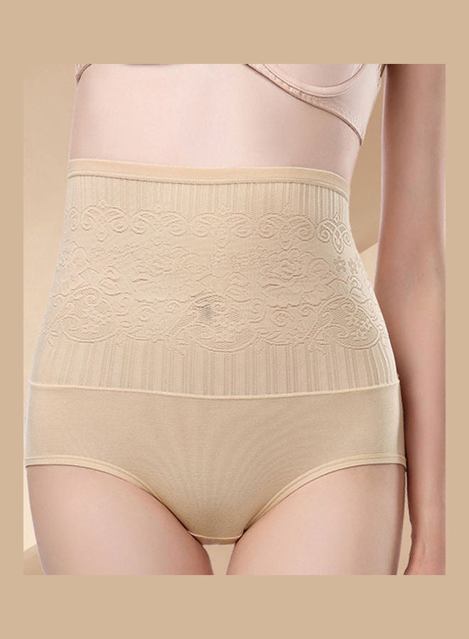 Lace Hollow High Waist Seamless Hip Lift Shapewear Briefs Apricot - Image 3