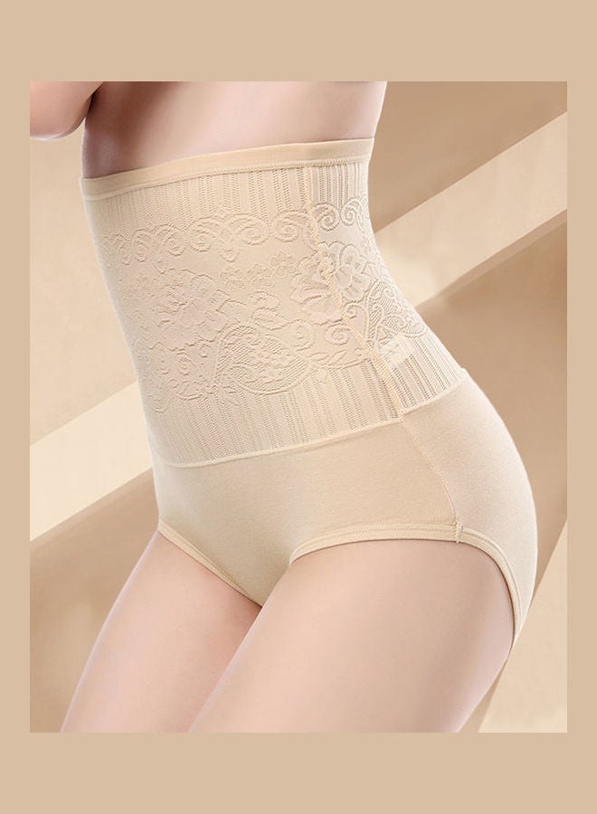 Lace Hollow High Waist Seamless Hip Lift Shapewear Briefs Apricot - Image 4