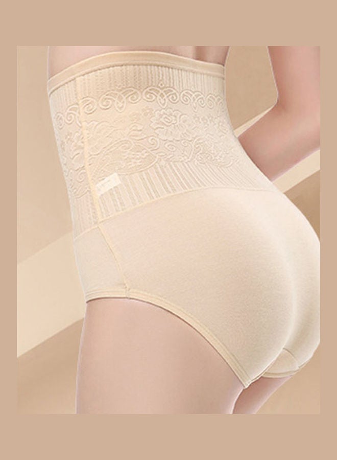 Lace Hollow High Waist Seamless Hip Lift Shapewear Briefs Apricot - Image 5