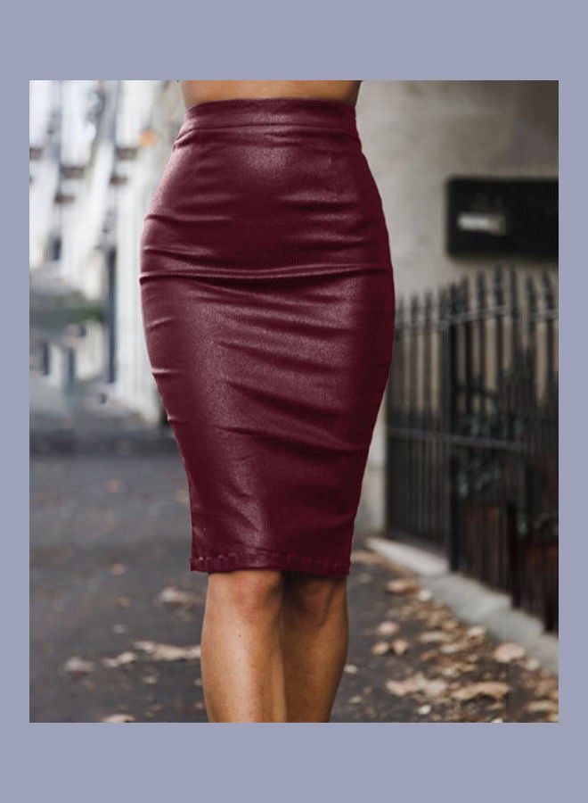 High Waist Back Slit Zipper Bodycon Midi Pencil Skirt Date Red - Image 2