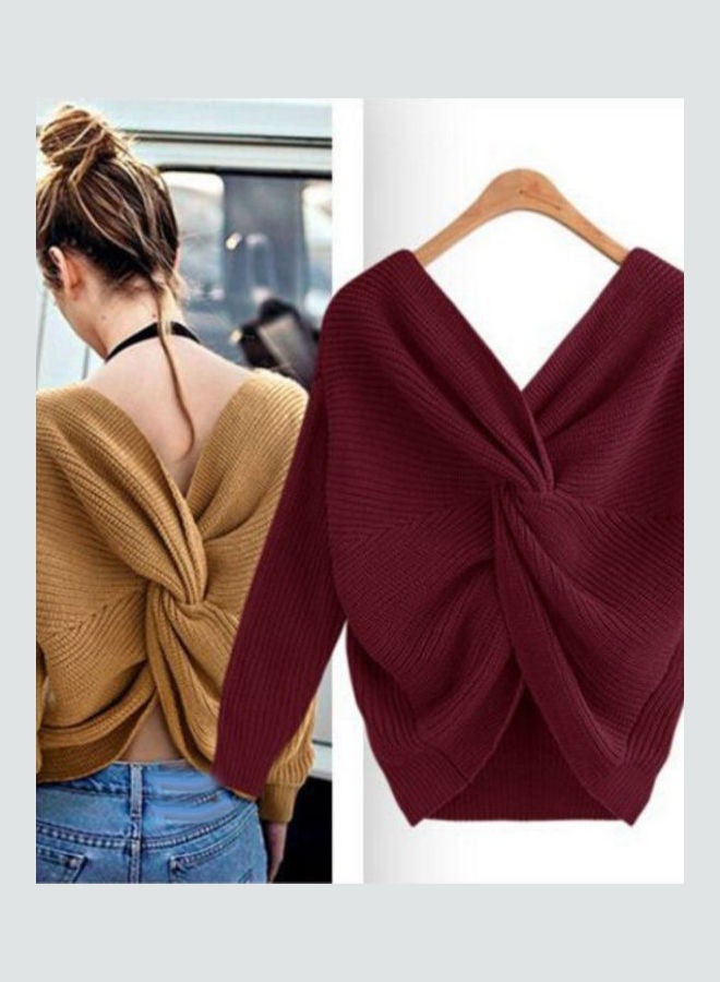 V Neck Long Sleeve Pullover Army Green - Image 5
