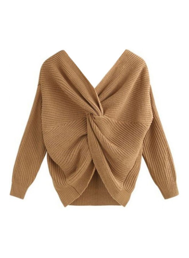 Generic V Neck Long Sleeve Pullover Khaki  - Image 1