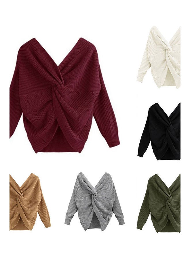 Generic V Neck Long Sleeve Pullover Khaki  - Image 3