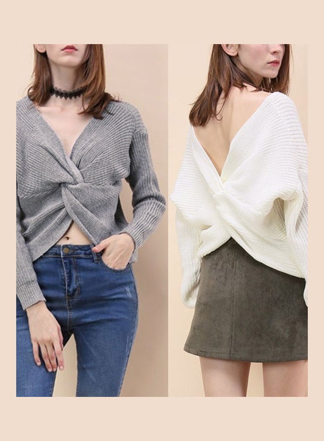 Generic V Neck Long Sleeve Pullover Khaki  - Image 4