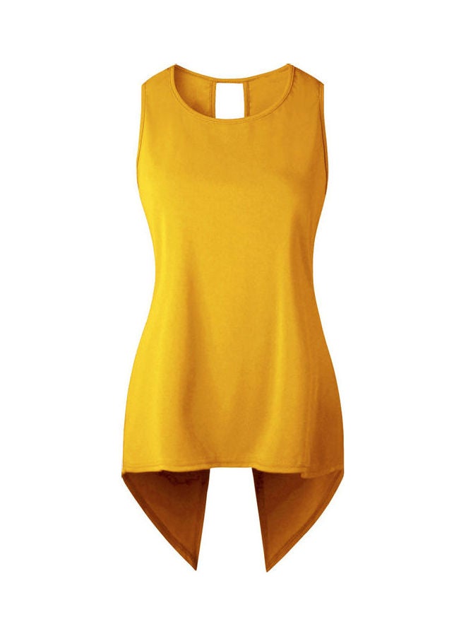 Sleeveless Round Neck Back Slit Irregular Hem Vest Tank Top Yellow
