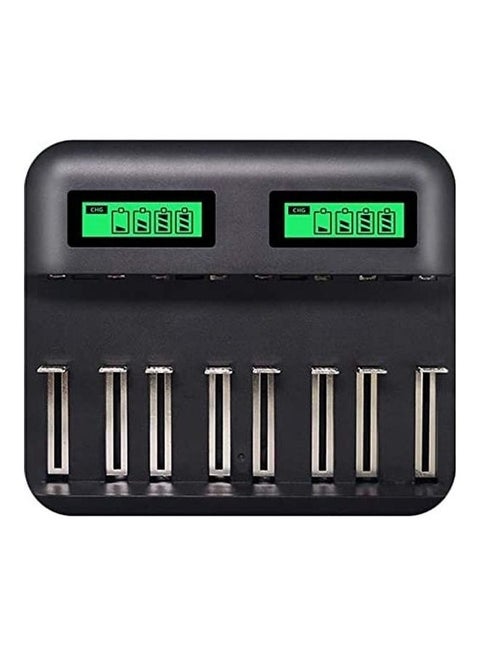 USB Smart Battery Charger With 8 Slots LCD Display Black