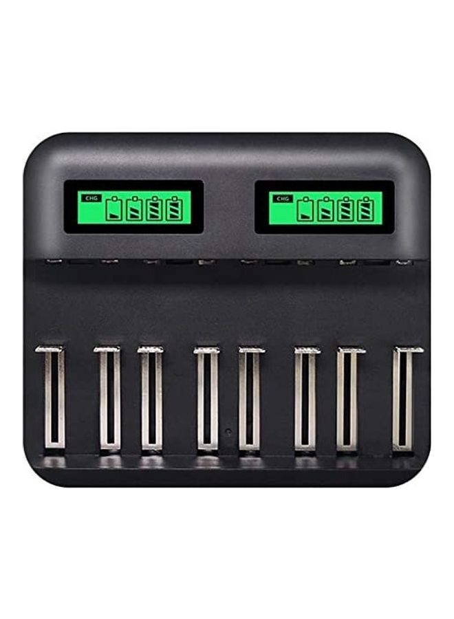 Generic USB Smart Battery Charger With 8 Slots LCD Display Black  - Image 1