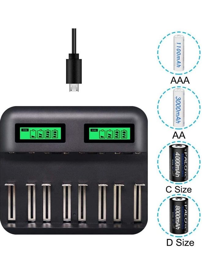Generic USB Smart Battery Charger With 8 Slots LCD Display Black  - Image 2