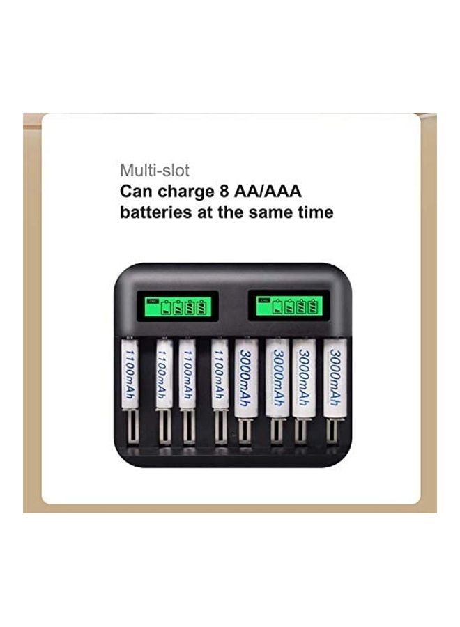 Generic USB Smart Battery Charger With 8 Slots LCD Display Black  - Image 4