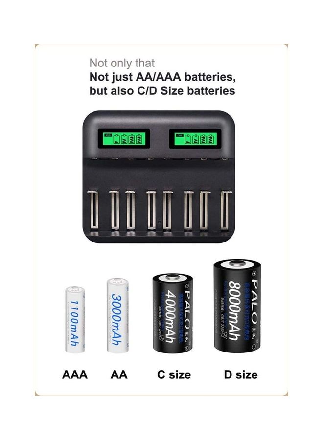 Generic USB Smart Battery Charger With 8 Slots LCD Display Black  - Image 5