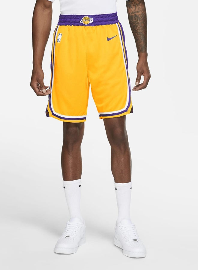 Nike LA Lakers Swingman Road Shorts Yellow/Purple/White - Image 1