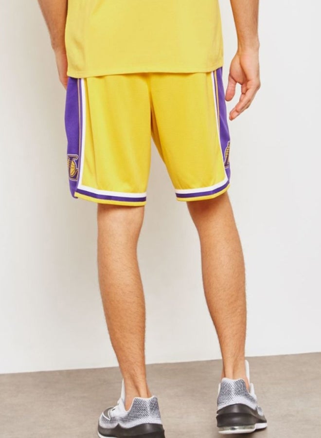 Nike LA Lakers Swingman Road Shorts Yellow/Purple/White - Image 2