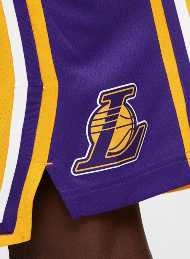 Nike LA Lakers Swingman Road Shorts Yellow/Purple/White - Image 5
