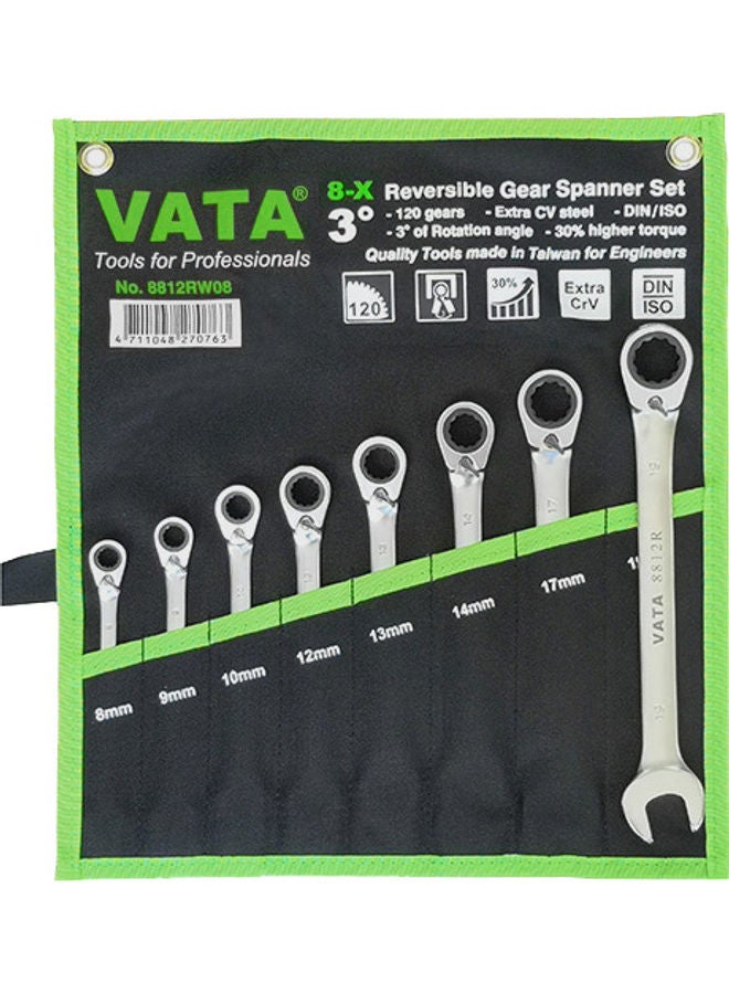 8 Piece Reversible Gear Spanner Set Silver 8,9,10,12,13,14,17,19mm