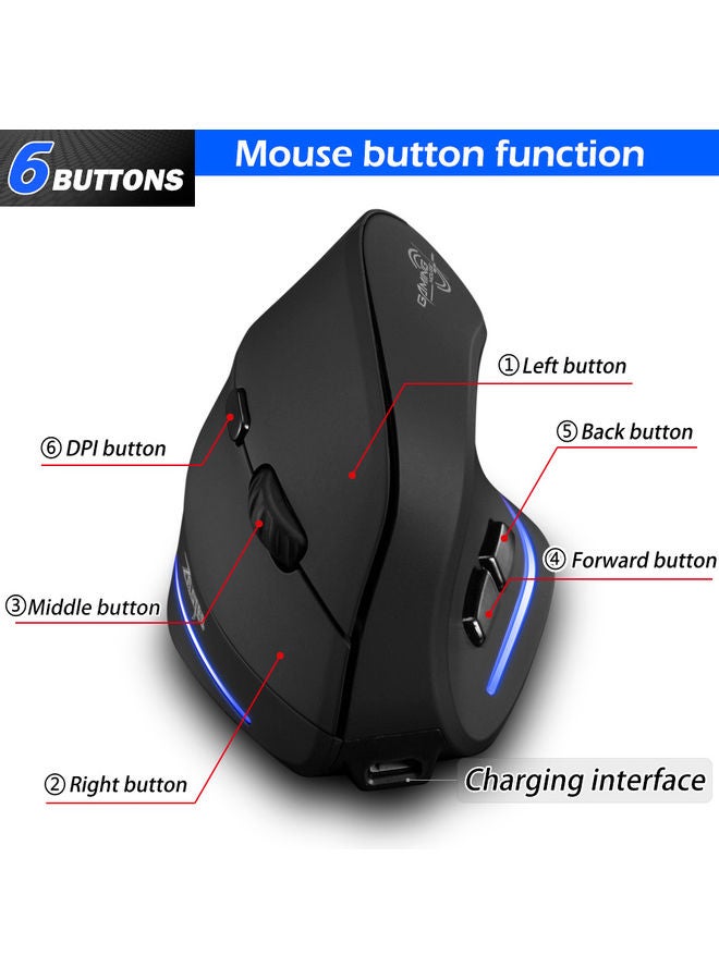 Generic - F-35 Mouse Wireless Vertical Mouse Ergonomic Rechargeable Black - Image 1