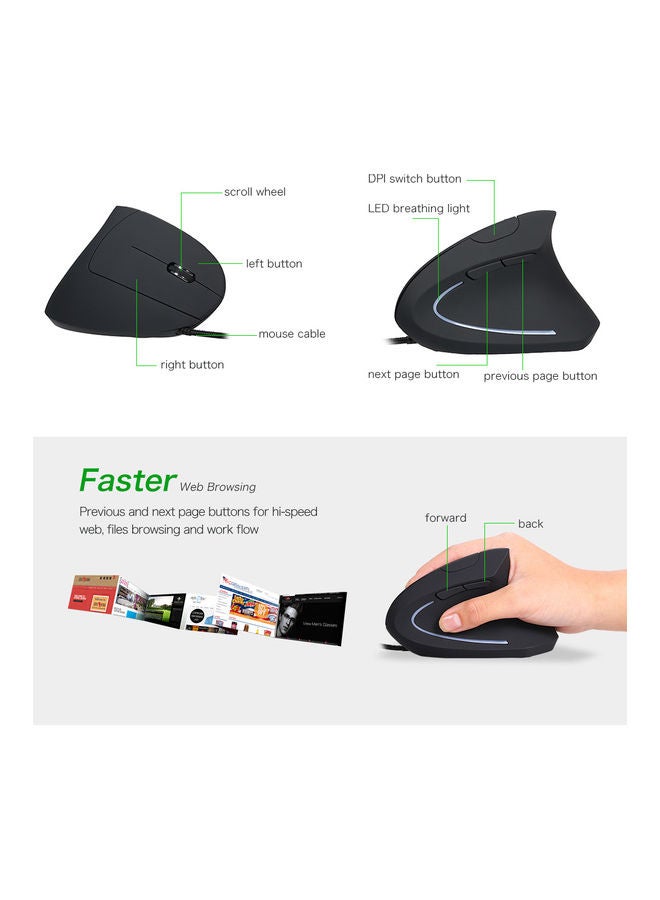 Vertical USB Mouse Black - Image 3