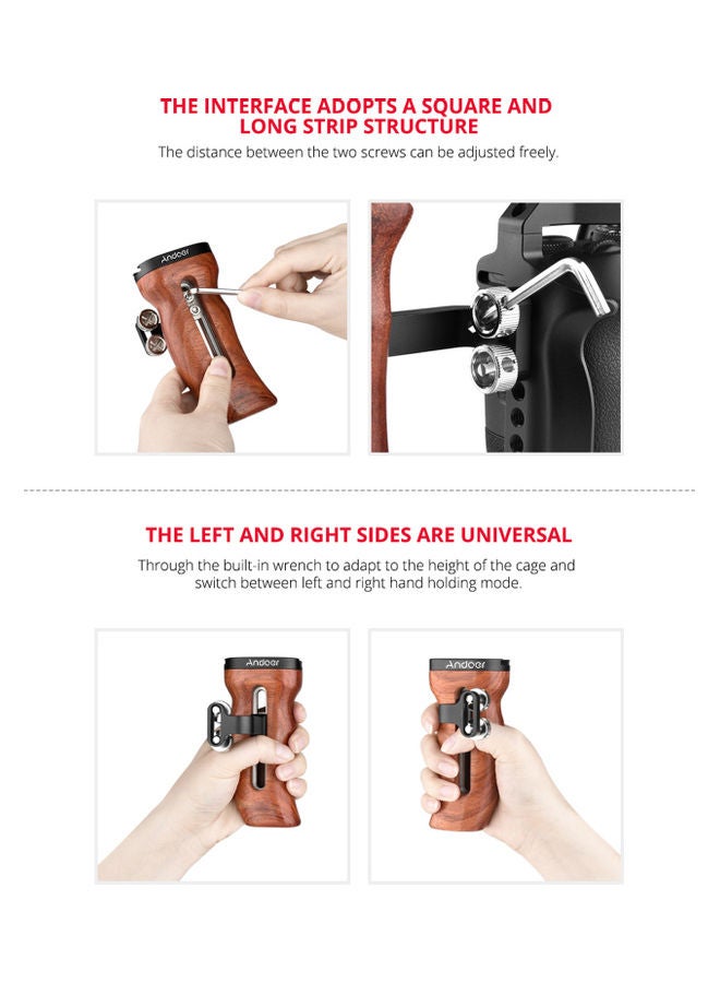 ANDOER Universal Camera Cage Wooden Handle Brown/Black - Image 2