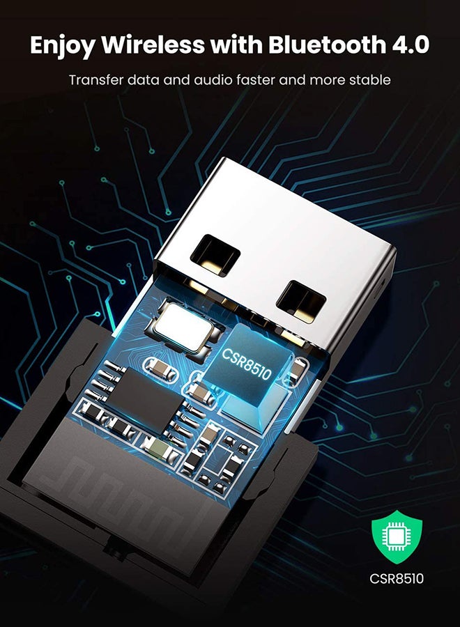 يو جرين - محول USB بلوتوث 4.0 لاسلكي دونجل، التوصيل والتشغيل للويندوز 11 و 10 و 8.18 ويدعم ويندوز إكس بي 7 فيستا، يحول من اللابتوب والكمبيوتر المكتبي إلى سماعة بلوتوث ولوحة مفاتيح وماوس للألعاب أسود وفضي - Image 1
