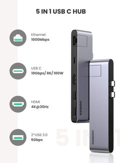 Ugreen 6 in 1 USB-C Hub For Macbook silver  - Image 2