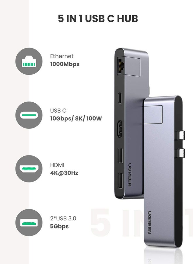 Ugreen 6 in 1 USB-C Hub For Macbook silver  - Image 2