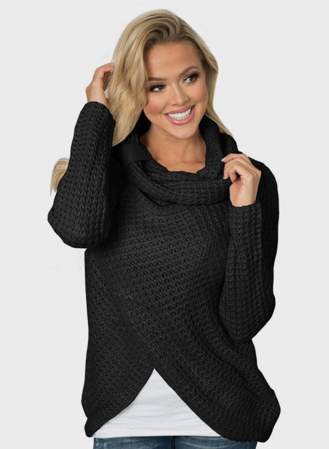 Sharpdo Solid Long Sleeve Sweater Black - Image 1