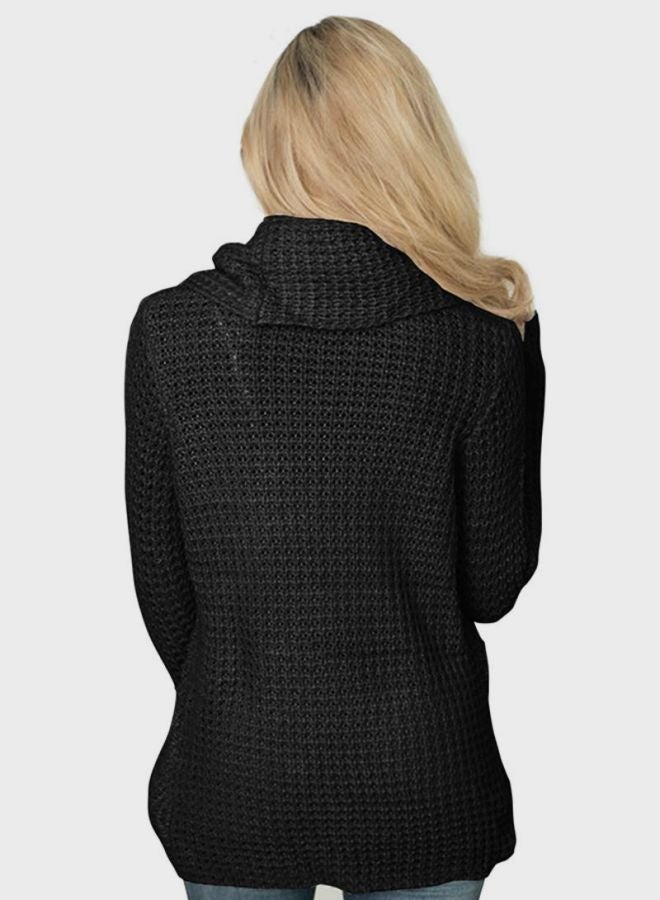 Sharpdo Solid Long Sleeve Sweater Black - Image 2