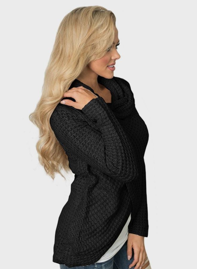 Sharpdo Solid Long Sleeve Sweater Black - Image 3