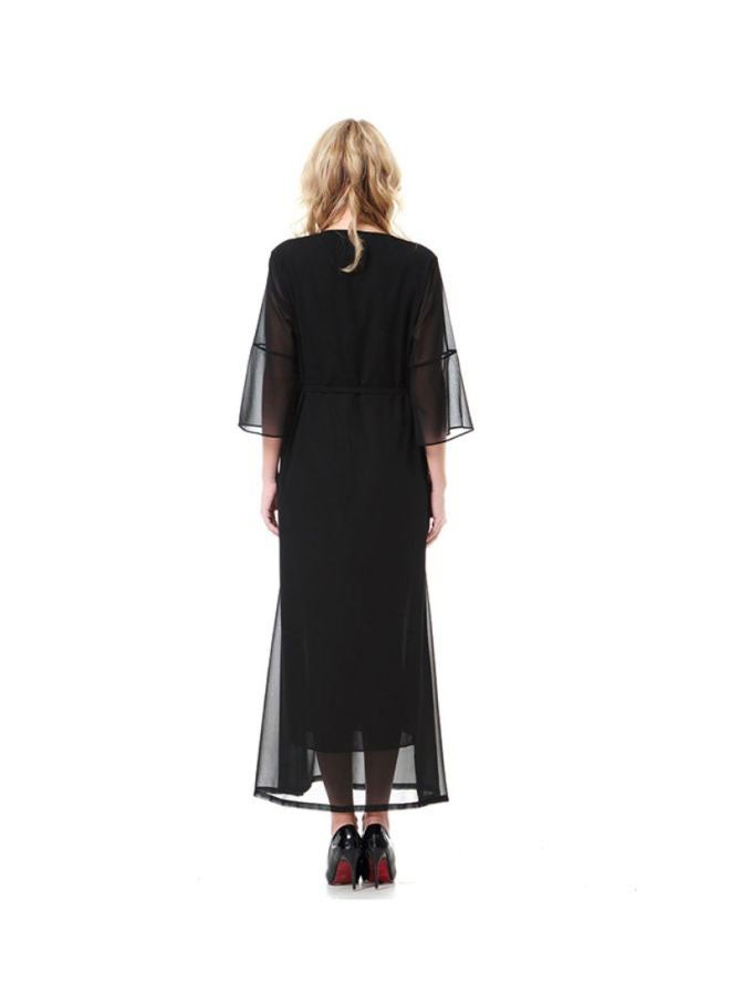 Sharpdo Round Neck Three-Quarter Sleeve Chiffon Dress Black  - Image 2