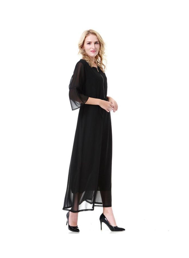 Sharpdo Round Neck Three-Quarter Sleeve Chiffon Dress Black  - Image 3