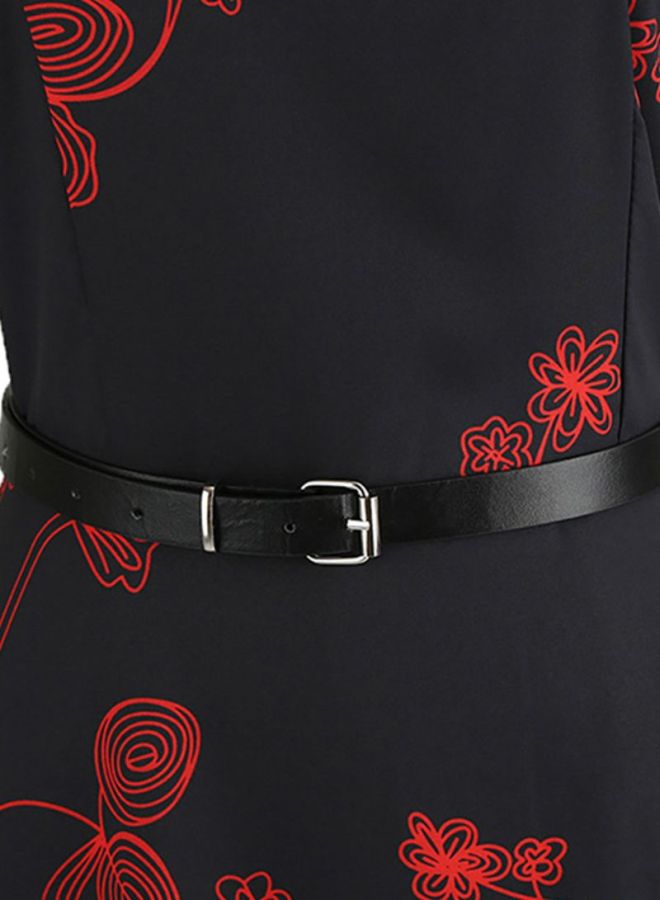 شاربدو فستان متوسط الطول برقبة دائرية أسود/ أحمر - Image 3