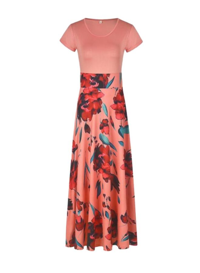 Sharpdo Flower Printed Short Sleeve Maxi Dress Pink/Red/Green  - Image 1
