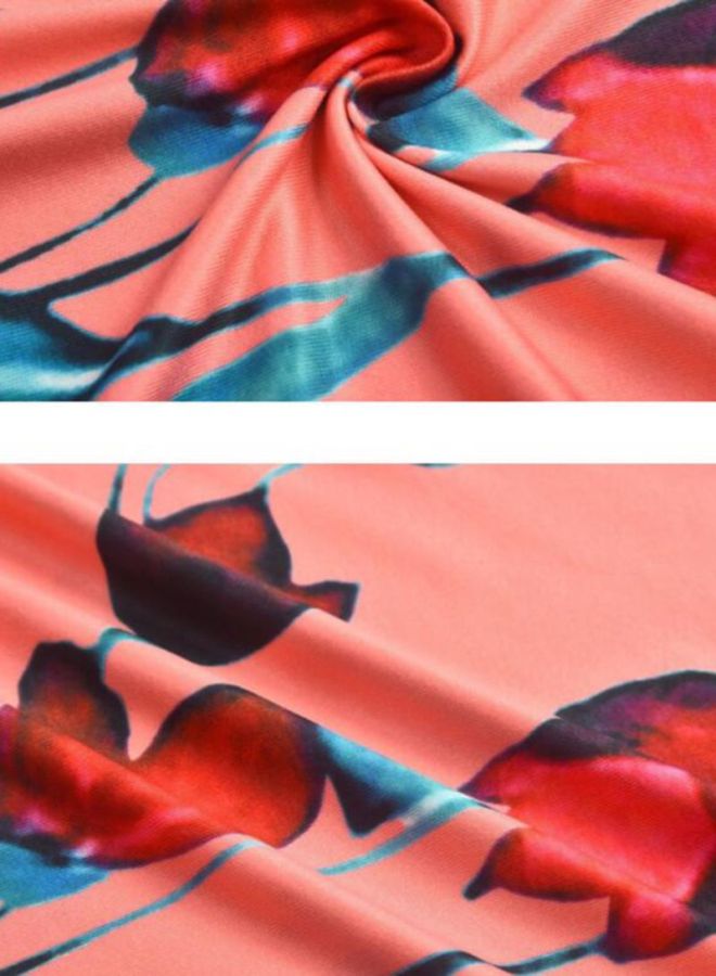 Sharpdo Flower Printed Short Sleeve Maxi Dress Pink/Red/Green  - Image 3