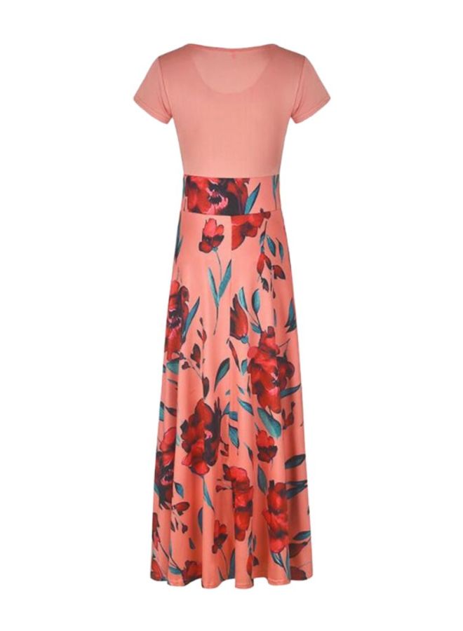 Sharpdo Flower Printed Short Sleeve Maxi Dress Pink/Red/Green  - Image 2