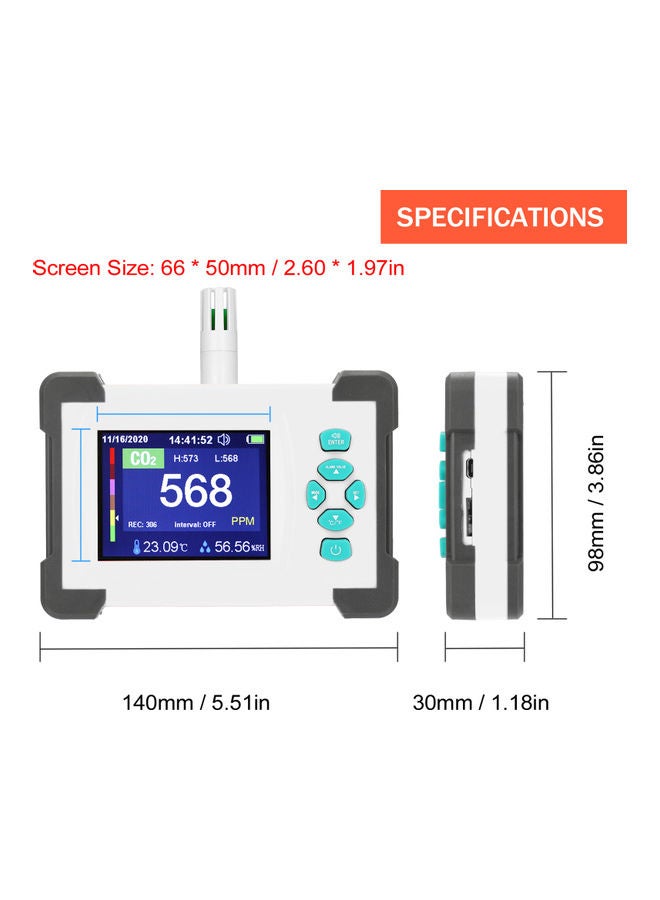 Full Color Display Carbon Dioxide Detector Portable Multicolour 27.00 x 7.20 x 21.50cm  - Image 2
