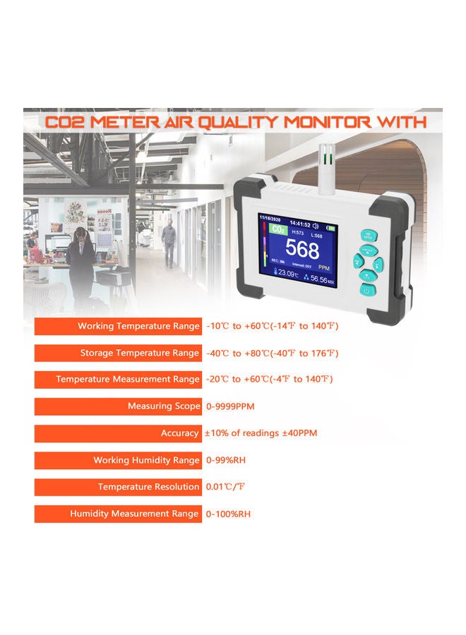 Full Color Display Carbon Dioxide Detector Portable Multicolour 27.00 x 7.20 x 21.50cm  - Image 3