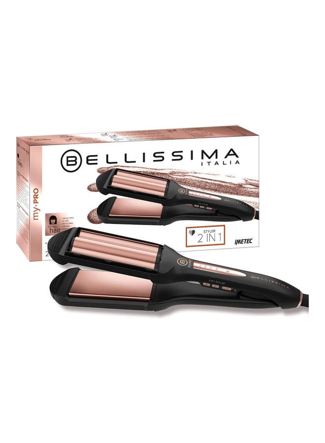 BELLISSIMA - 2-in-1 Straight And Waves Hair Styler Double Profile Black / Rose Gold - Image 1