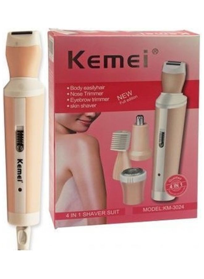 Kemei - KM-3024 4 In 1 Shaver Suit Rechargeable Hair Removal Epilator Pink/White - Image 1