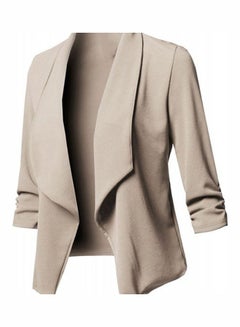 Office Slim Fit Lapel Open Front Short Blazer Khaki