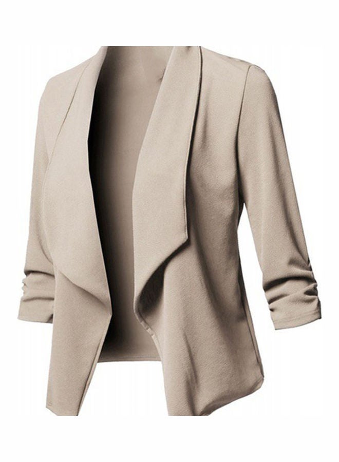 Generic - Office Slim Fit Lapel Open Front Short Blazer Khaki - Image 1