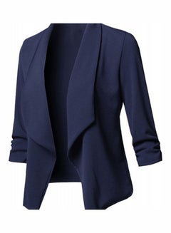 Office Slim Fit Lapel Open Front Short Blazer Navy Blue