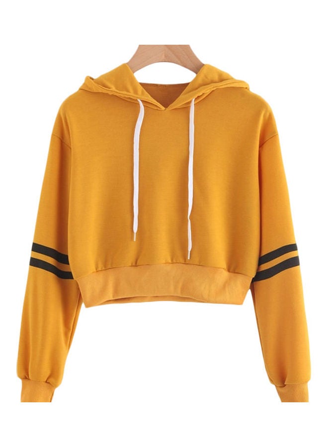 Striped Long Sleeve Drawstring Short Pullover Hoodie Yellow - Image 1