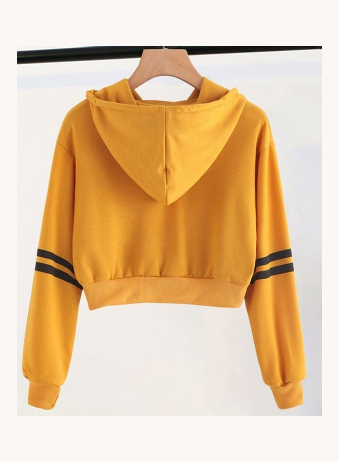 Striped Long Sleeve Drawstring Short Pullover Hoodie Yellow - Image 2