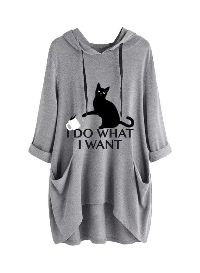Cartoon Cat Ears Hooded Sweatshirt Grey/Black