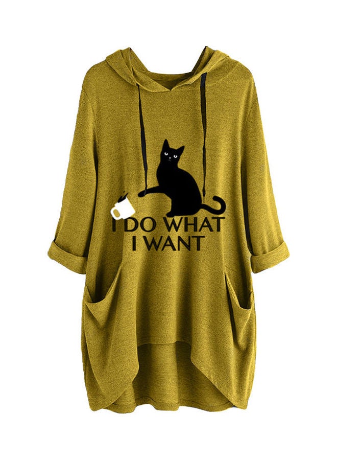 Cartoon Cat Ears Hooded Sweatshirt Yellow/Black