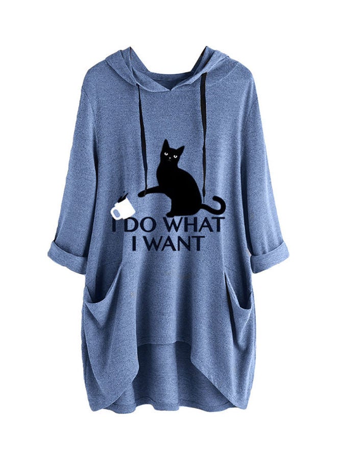 Cartoon Cat Ears Hooded Sweatshirt Blue/Black - Image 1