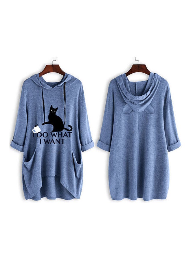 Cartoon Cat Ears Hooded Sweatshirt Blue/Black - Image 2