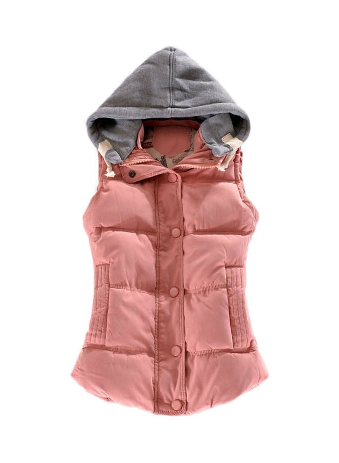 Winter Gilet Vest Zipper Sleeveless Waistcoat Jacket Pink/Grey - Image 1