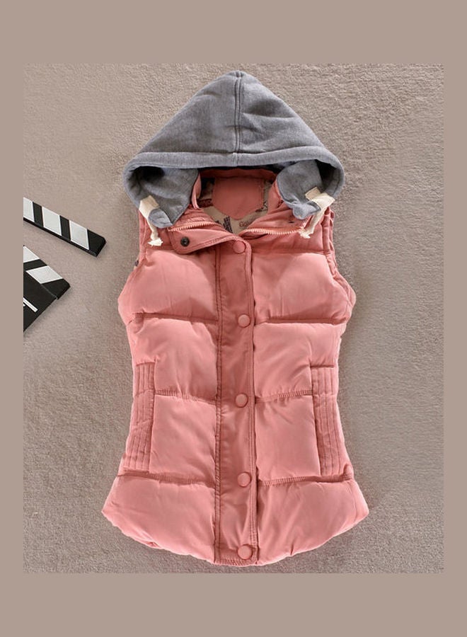Winter Gilet Vest Zipper Sleeveless Waistcoat Jacket Pink/Grey - Image 2