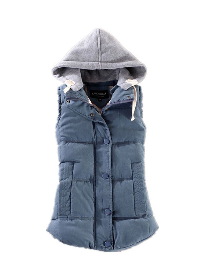 Winter Gilet Vest Zipper Sleeveless Waistcoat Jacket Blue/Grey - Image 1