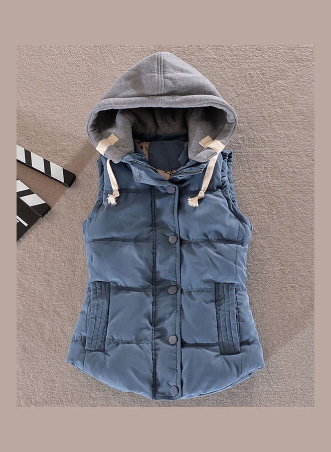Winter Gilet Vest Zipper Sleeveless Waistcoat Jacket Blue/Grey - Image 2
